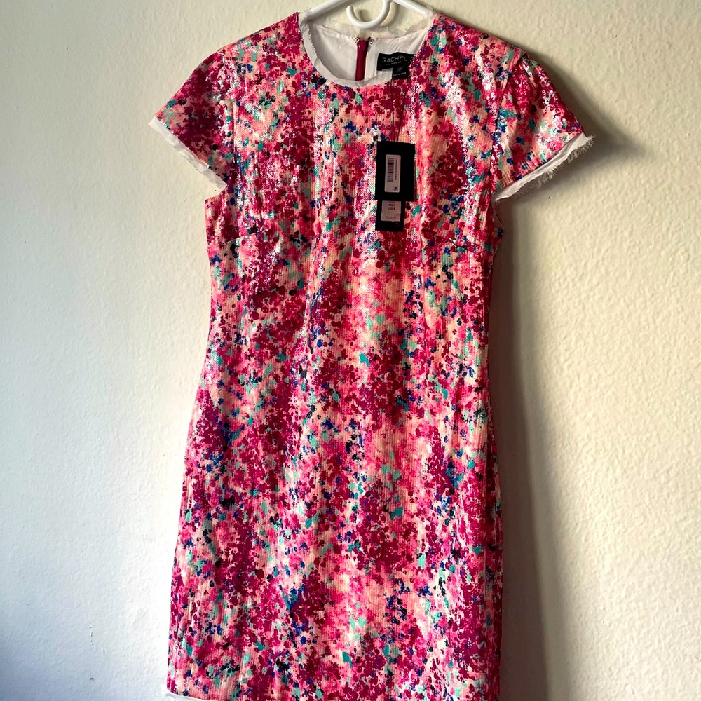 RACHEL ZOE “Lili” Pink Sequin Chiffon-trimmed Crepe Mini Dress - Picture 5 of 12